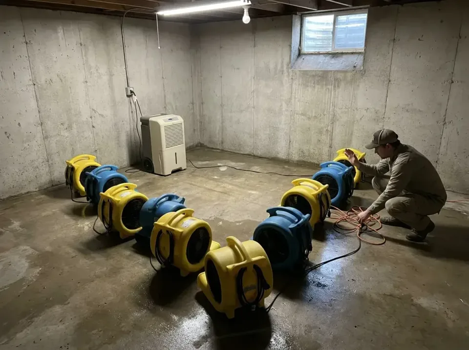 basement-air-mover-drying-setu-009 — Fontana Basement, Crawl Space, and Commercial Water Planning, Water Damage, Leak Detect…