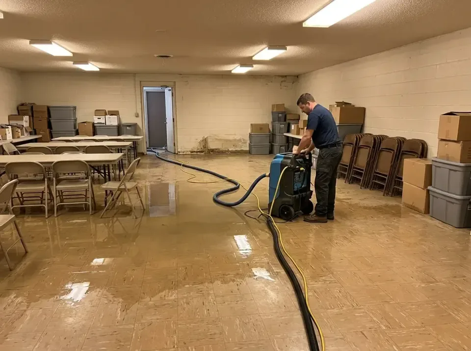 church-basement-flooded-pipe-i-004 — specialist at work, Water Damage, Leak Detection & Mold Remediation Near Me in United S…