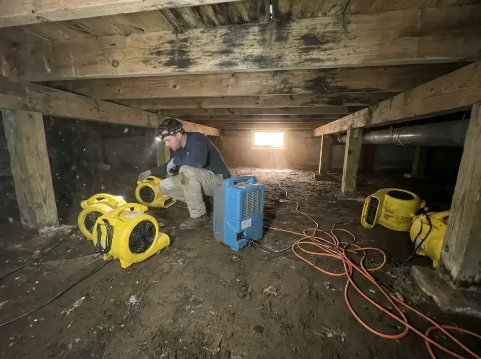 crawl-space-structural-drying-002 — detailed close-up, Water Damage, Leak Detection & Mold Remediation Near Me in United Sta…