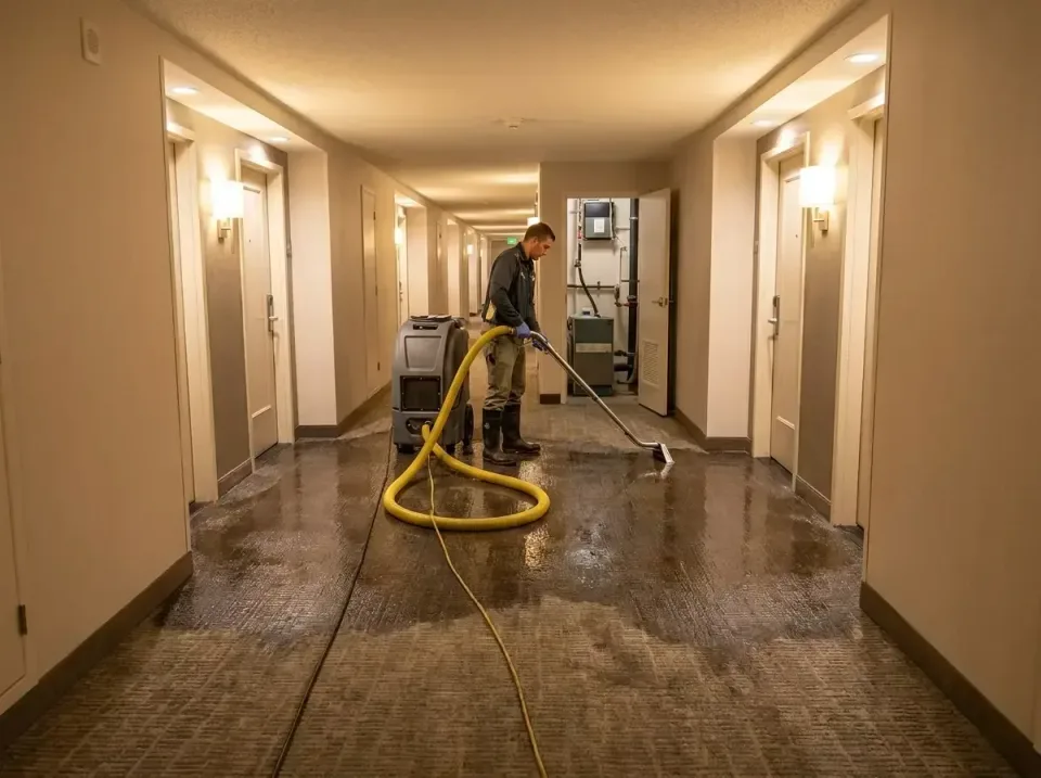 hotel-hallway-water-extraction-007 — completed project, Water Damage, Leak Detection & Mold Remediation Near Me in United St…